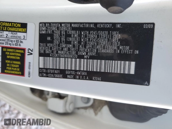 2009 Toyota Venza with VIN 4T3ZK11A09U006520, listed as a Copart auction lot 52001055 with 194,738 mi miles and Salvage title. Bid and sale history available at DreamBid. Image 16.