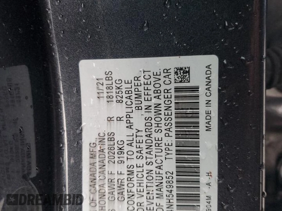 2022 Honda Civic LX z VIN 2HGFE2F24NH549852, wystawiony jako Copart lot #84427564 z przebiegiem 48 974 mil mil oraz Szkoda całkowita • Salvage title. Historia ofert i sprzedaży dostępna na DreamBid. Obrazek 15.