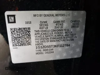 2019 Chevrolet Malibu LT with VIN 1G1ZD5ST3KF112784, listed as a Copart auction lot 55143335 with 122,987 mi miles and Salvage Title. Bid and sale history available at DreamBid. Image 13.