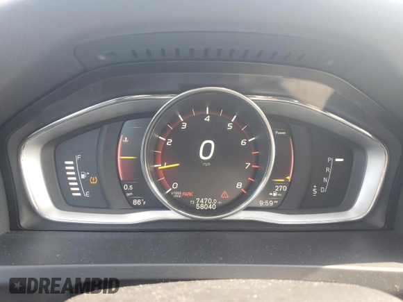 2018 Volvo V60 with VIN YV440MWKXJ2059075, listed as a Copart auction lot 60654775 with 58,040 mi miles and Salvage title. Bid and sale history available at DreamBid. Image 9.