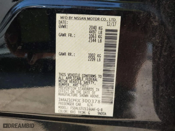 2018 Nissan LEAF S with VIN 1N4AZ1CP4JC300378, listed as a IAAI auction lot 41649682 with NaN miles. Bid and sale history available at carsss.com. Image 9.