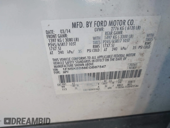 2014 Ford Explorer with VIN 1FM5K8B88EGB87547, listed as a IAAI auction lot 41285521 with 152,889 mi miles and . Bid and sale history available at carsss.com. Image 9.