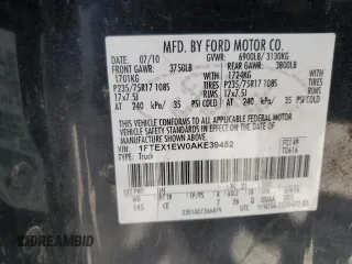 2010 Ford F-150 XL with VIN 1FTEX1EW0AKE39452, listed as a Copart auction lot 50180965 with 343,641 mi miles and Salvage Title. Bid and sale history available at carsss.com. Image 14.