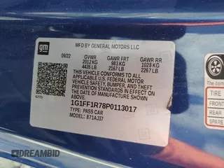 2023 Chevrolet Camaro LT1 with VIN 1G1FF1R78P0113017, listed as a Copart auction lot 55322845 with 32,392 mi miles and Salvage Title. Bid and sale history available at carsss.com. Image 12.