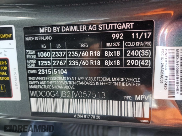 2018 Mercedes-Benz GLC with VIN WDC0G4JB2JV057513, listed as a Copart auction lot 71833722 with 42,998 mi miles. Bid and sale history available at carsss.com. Image 16.
