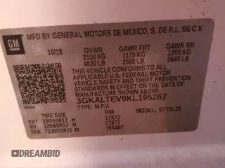 2019 GMC Terrain SLE with VIN 3GKALTEV9KL195267, listed as a Copart auction lot 86760624 with 60,331 mi miles and Salvage title. Bid and sale history available at DreamBid. Image 15.