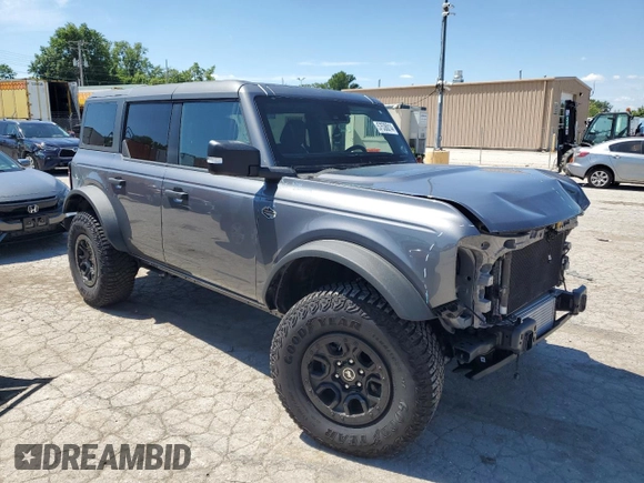 2023 Ford Bronco with VIN 1FMEE5DP6PLB66975, listed as a Copart auction lot 57536014 with 11,883 mi miles and Salvage Title. Bid and sale history available at DreamBid. Image 4.