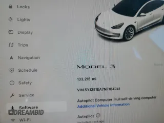 2022 Tesla Model 3 with VIN 5YJ3E1EA7NF184741, listed as a Copart auction lot 82487494 with 133,215 mi miles and Clean Title. Bid and sale history available at DreamBid. Image 9.