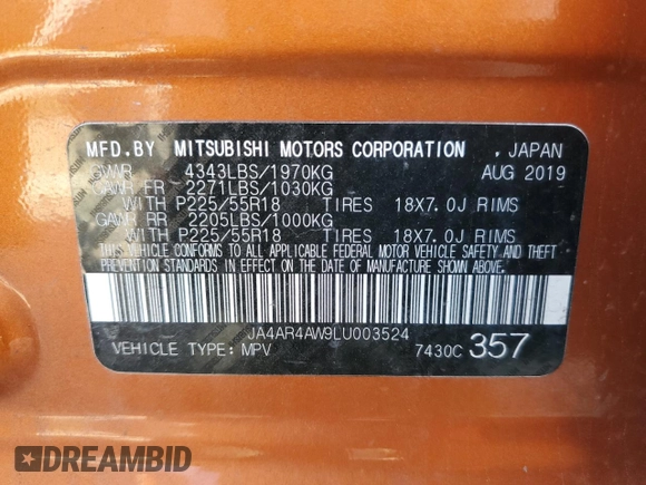 2020 Mitsubishi Outlander GT с VIN JA4AR4AW9LU003524, выставлен на аукционе Copart как лот 66332004 с пробегом 129 251 миль миль и Списание • Salvage title. История ставок и продаж доступна на DreamBid. Изображение 12.