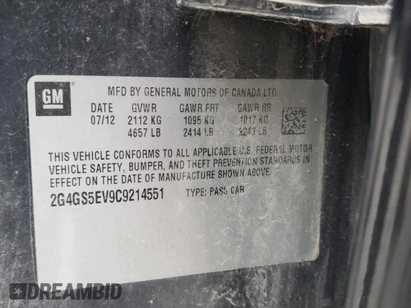 2012 Buick Regal Turbo Premium 1 с VIN 2G4GS5EV9C9214551, выставлен на аукционе Copart как лот 80124944 с пробегом 203 043 миль миль и Списание • Salvage title. История ставок и продаж доступна на DreamBid. Изображение 12.