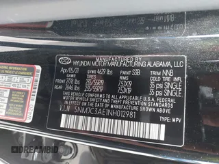 2022 Hyundai Tucson SEL with VIN 5NMJC3AE1NH012981, listed as a IAAI auction lot 41957812 with 38,284 mi miles and . Bid and sale history available at DreamBid. Image 9.