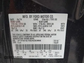 2014 Ford F-150 XL with VIN 1FTFW1ET5EKE83868, listed as a IAAI auction lot 42159157 with 173,606 mi miles. Bid and sale history available at carsss.com. Image 9.