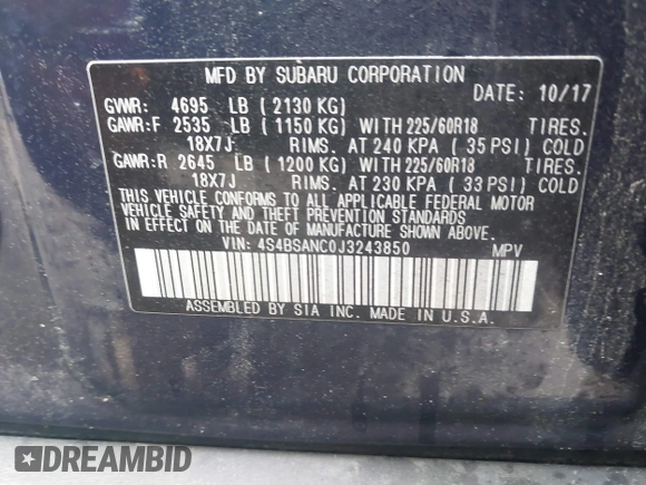 2018 Subaru Outback Limited z VIN 4S4BSANC0J3243850, wystawiony jako IAAI lot #42358018 z przebiegiem 120 341 mil mil oraz . Historia ofert i sprzedaży dostępna na DreamBid. Obrazek 9.