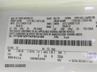 2019 Ford F-150 XL with VIN 1FTEW1EP7KFB10186, listed as a IAAI auction lot 42230640 with 105,234 mi miles and . Bid and sale history available at DreamBid. Image 9.
