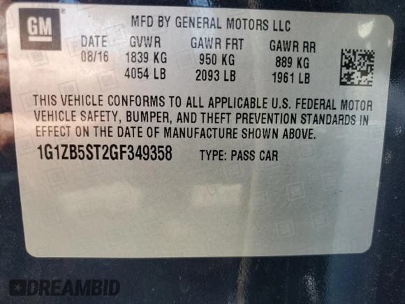 2016 Chevrolet Malibu LS z VIN 1G1ZB5ST2GF349358, wystawiony jako Copart lot #59839105 z przebiegiem 197 481 mil mil oraz Szkoda całkowita • Salvage title. Historia ofert i sprzedaży dostępna na DreamBid. Obrazek 12.