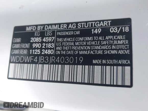 2018 Mercedes-Benz C 300 с VIN WDDWF4JB3JR403019, выставлен на аукционе IAAI как лот 42660482 с пробегом 96 374 миль миль и . История ставок и продаж доступна на DreamBid. Изображение 9.