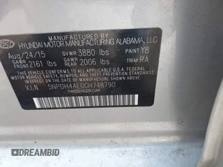 2016 Hyundai Elantra SE with VIN 5NPDH4AE0GH748790, listed as a IAAI auction lot 42417855 with 126,751 mi miles and . Bid and sale history available at DreamBid. Image 9.