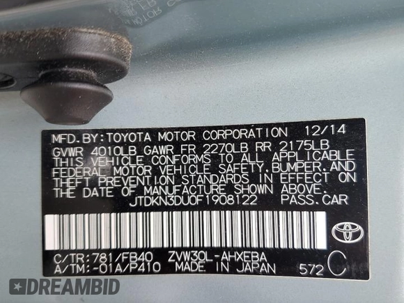 2015 Toyota Prius Four with VIN JTDKN3DU0F1908122, listed as a Copart auction lot 49351745 with 102,447 mi miles and Salvage Title. Bid and sale history available at carsss.com. Image 14.