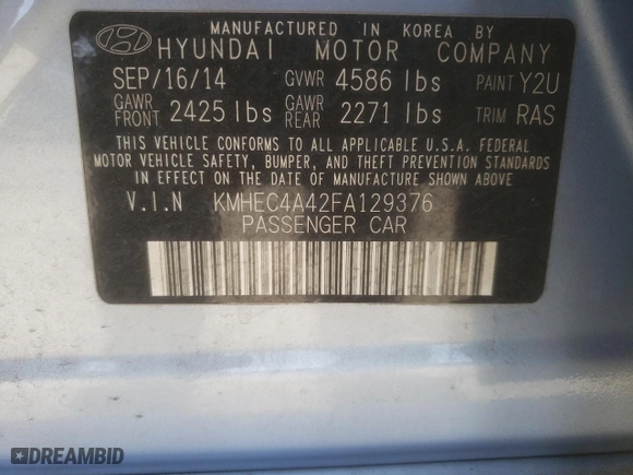 2015 Hyundai Sonata Hybrid Limited with VIN KMHEC4A42FA129376, listed as a Copart auction lot 46875685 with 138,188 mi miles and Salvage Title. Bid and sale history available at carsss.com. Image 15.