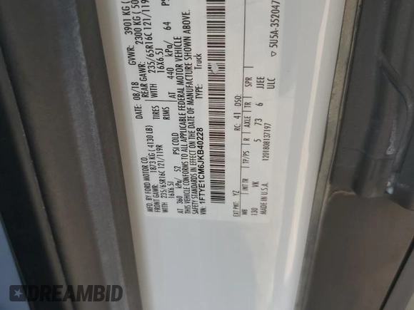 2018 Ford Transit with VIN 1FTYE1CM6JKB40228, listed as a Copart auction lot 69021134 with Not Provided miles and Clean Title. Bid and sale history available at DreamBid. Image 13.