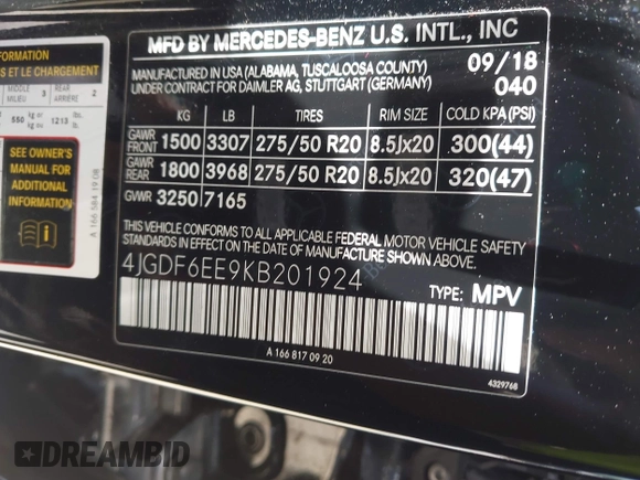 2019 Mercedes-Benz GLS 450 z VIN 4JGDF6EE9KB201924, wystawiony jako IAAI lot #42272010 z przebiegiem 82 316 mil mil oraz . Historia ofert i sprzedaży dostępna na DreamBid. Obrazek 9.