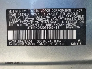 2008 Lexus IS 250 z VIN JTHBK262985060413, wystawiony jako Copart lot #51977835 z przebiegiem 274 446 mil mil oraz Szkoda całkowita • Salvage title. Historia ofert i sprzedaży dostępna na DreamBid. Obrazek 14.