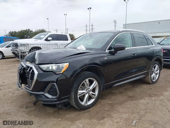 2020 Audi Q3 S line Premium with VIN WA1DECF34L1088002, listed as a IAAI auction lot 41332352 with 41,196 mi miles. Bid and sale history available at carsss.com. Image 2.