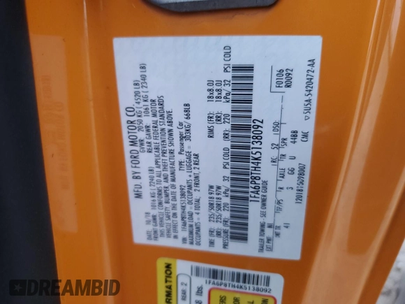 2019 Ford Mustang EcoBoost z VIN 1FA6P8TH4K5138092, wystawiony jako Copart lot #44217334 z przebiegiem 91 743 mil mil oraz Szkoda całkowita • Salvage title. Historia ofert i sprzedaży dostępna na DreamBid. Obrazek 13.