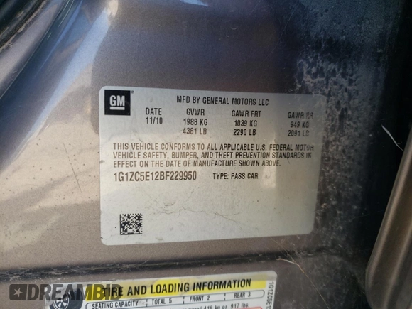 2011 Chevrolet Malibu 1LT with VIN 1G1ZC5E12BF229950, listed as a Copart auction lot 63127674 with 177,449 mi miles and Salvage Title. Bid and sale history available at DreamBid. Image 20.