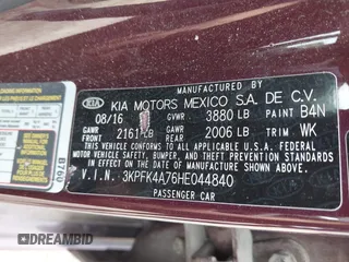 2017 Kia Forte LX with VIN 3KPFK4A76HE044840, listed as a IAAI auction lot 42057976 with 64,191 mi miles. Bid and sale history available at carsss.com. Image 9.