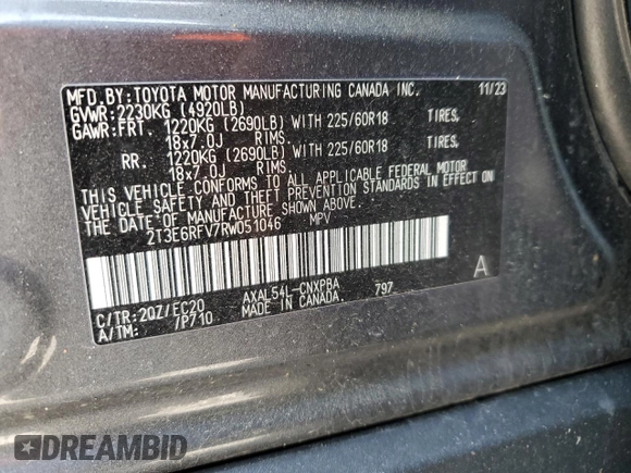 2024 Toyota RAV4 Hybrid XSE with VIN 2T3E6RFV7RW051046, listed as a Copart auction lot 53776205 with 21,589 mi miles and Salvage Title. Bid and sale history available at DreamBid. Image 13.