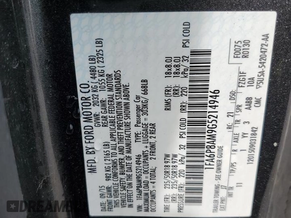 2016 Ford Mustang V6 с VIN 1FA6P8AM9G5214946, выставлен на аукционе Copart как лот 55877915 с пробегом 146 936 миль миль и Списание • Salvage title. История ставок и продаж доступна на DreamBid. Изображение 12.