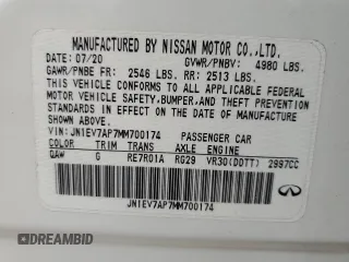 2021 Infiniti Q50 Pure with VIN JN1EV7AP7MM700174, listed as a Copart auction lot 62968275 with Not provided miles and Clean title. Bid and sale history available at DreamBid. Image 12.