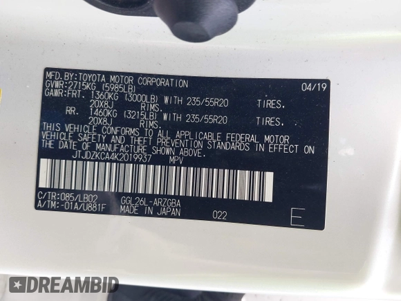 2019 Lexus RX 350L Premium с VIN JTJDZKCA4K2019937, выставлен на аукционе IAAI как лот 42113143 с пробегом 82 040 миль миль и . История ставок и продаж доступна на DreamBid. Изображение 9.