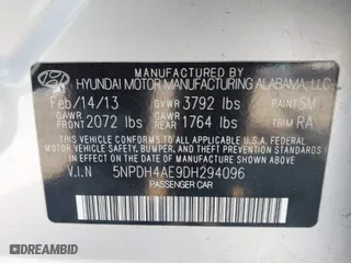 2013 Hyundai Elantra GLS PZEV with VIN 5NPDH4AE9DH294096, listed as a IAAI auction lot 41859208 with 138,066 mi miles. Bid and sale history available at carsss.com. Image 9.