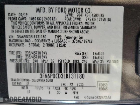 2020 Ford Fusion SEL z VIN 3FA6P0CD3LR131180, wystawiony jako Copart lot #63843355 z przebiegiem 146 705 mil mil oraz Czysty tytuł • Clean title. Historia ofert i sprzedaży dostępna na DreamBid. Obrazek 12.