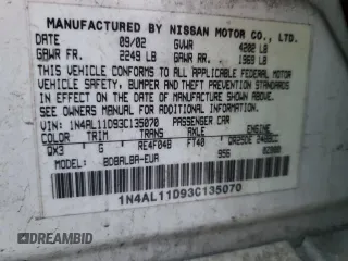 2003 Nissan Altima S with VIN 1N4AL11D93C135070, listed as a Copart auction lot 41577625 with 184,727 mi miles and Salvage Title. Bid and sale history available at carsss.com. Image 14.