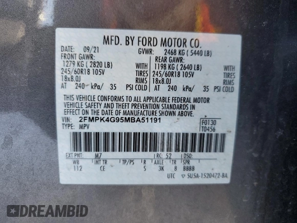2021 Ford Edge SE with VIN 2FMPK4G95MBA51191, listed as a Copart auction lot 42379985 with 77,758 mi miles and Clean title. Bid and sale history available at DreamBid. Image 12.