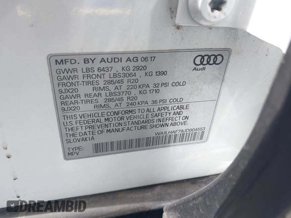 2018 Audi Q7 Premium Plus z VIN WA1LHAF79JD004553, wystawiony jako IAAI lot #42591653 z przebiegiem 65 349 mil mil oraz . Historia ofert i sprzedaży dostępna na DreamBid. Obrazek 9.