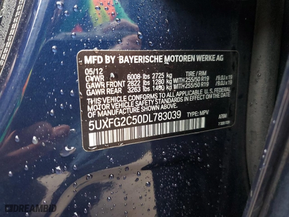 2013 BMW X6 xDrive35i with VIN 5UXFG2C50DL783039, listed as a Copart auction lot 47586315 with 103,448 mi miles and Salvage Title. Bid and sale history available at carsss.com. Image 14.
