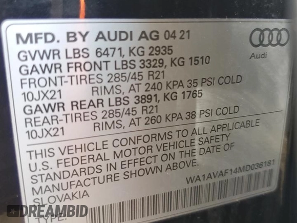 2021 Audi Q8 Premium z VIN WA1AVAF14MD036181, wystawiony jako Copart lot #58055543 z przebiegiem 20 312 mil mil oraz . Historia ofert i sprzedaży dostępna na DreamBid. Obrazek 12.
