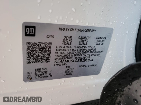 2025 Buick Encore GX Preferred с VIN KL4AMCSL0SB191874, выставлен на аукционе Copart как лот 58989165 с пробегом 2 423 миль миль и Чистый • Clean title. История ставок и продаж доступна на DreamBid. Изображение 14.