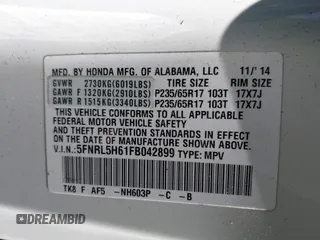 2015 Honda Odyssey EX-L z VIN 5FNRL5H61FB042899, wystawiony jako IAAI lot #41650811 z przebiegiem 162 228 mil mil oraz . Historia ofert i sprzedaży dostępna na DreamBid. Obrazek 9.
