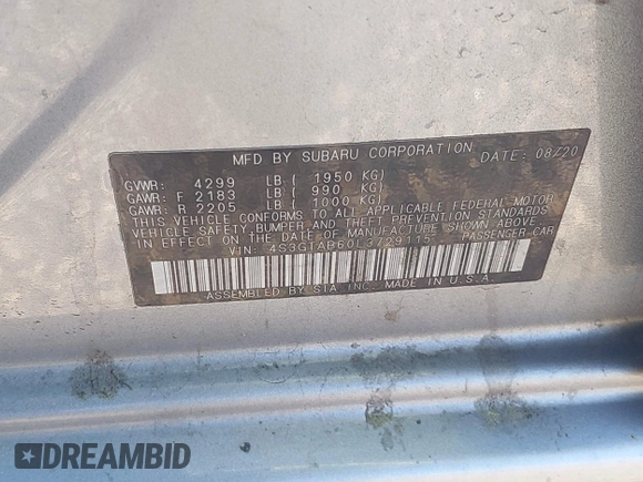 2020 Subaru Impreza z VIN 4S3GTAB60L3729115, wystawiony jako IAAI lot #41961722 z przebiegiem 66 894 mil mil oraz . Historia ofert i sprzedaży dostępna na DreamBid. Obrazek 9.