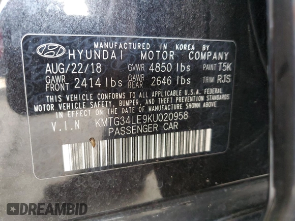 2019 Genesis G70 Advanced with VIN KMTG34LE9KU020958, listed as a Copart auction lot 78902674 with 104,144 mi miles and Salvage Title. Bid and sale history available at DreamBid. Image 13.