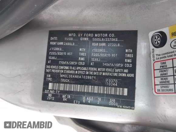 2010 Ford Transit Connect XL with VIN NM0LS6AN8AT028971, listed as a IAAI auction lot 41568507 with 238,621 mi miles and . Bid and sale history available at DreamBid. Image 9.