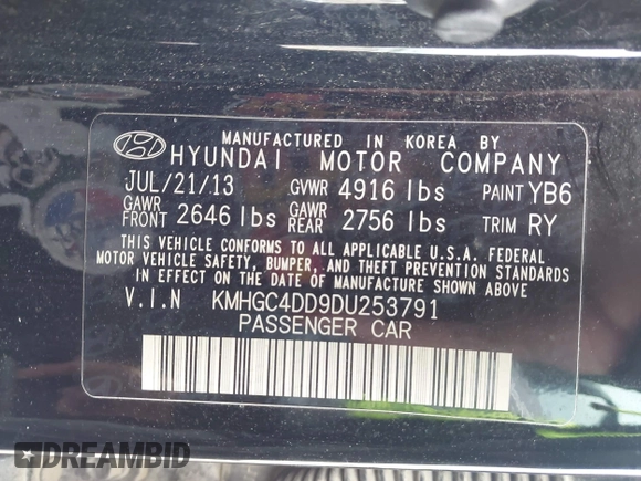 2013 Hyundai Genesis 3.8L z VIN KMHGC4DD9DU253791, wystawiony jako IAAI lot #42174577 z przebiegiem 162 259 mil mil oraz . Historia ofert i sprzedaży dostępna na DreamBid. Obrazek 9.