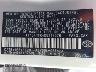2013 Toyota Camry L with VIN 4T1BF1FK4DU249076, listed as a IAAI auction lot 42008768 with 85,030 mi miles. Bid and sale history available at carsss.com. Image 9.