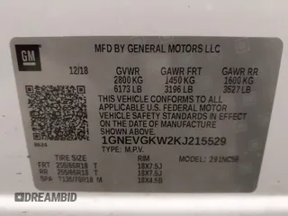2019 Chevrolet Traverse LT Cloth with VIN 1GNEVGKW2KJ215529, listed as a IAAI auction lot 41723523 with 86,859 mi miles. Bid and sale history available at carsss.com. Image 9.