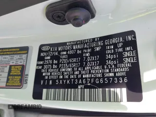 2015 Kia Sorento LX with VIN 5XYKT3A67FG657336, listed as a IAAI auction lot 41761446 with 73,123 mi miles. Bid and sale history available at carsss.com. Image 9.